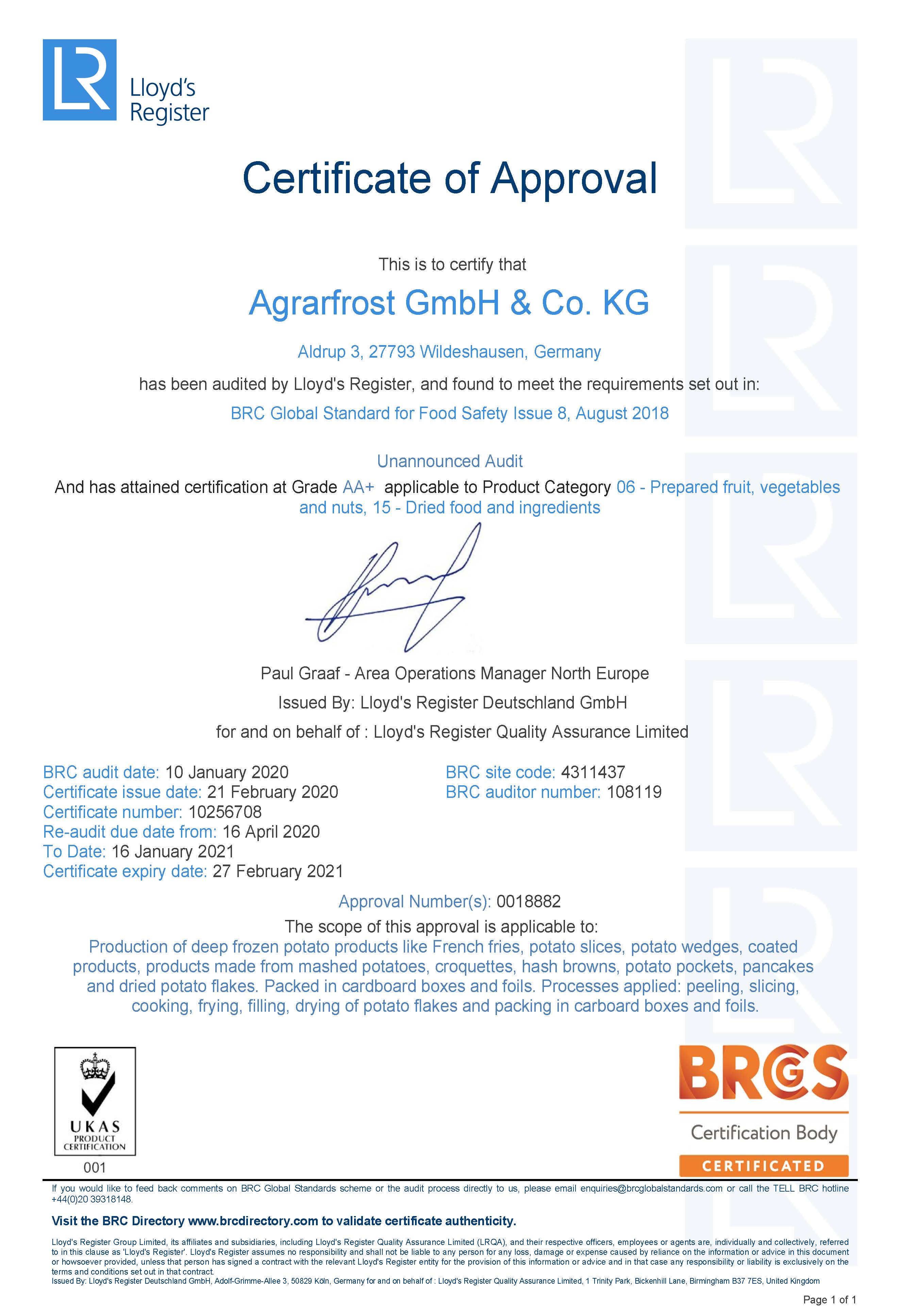 BRC Agrarfrost Aldrup